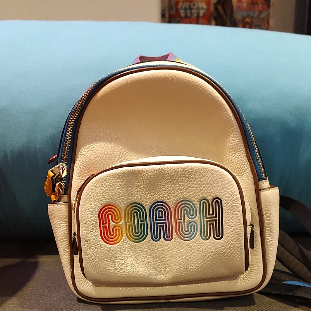 Coach White Rainbow Logo Backpack